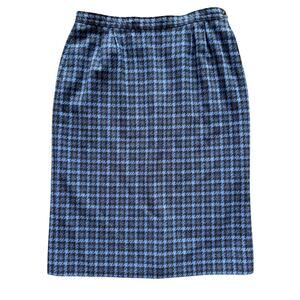 Pendleton Vintage 100% Wool Skirt Women Sz 12 Blue Gray Midi Houndstooth preppy